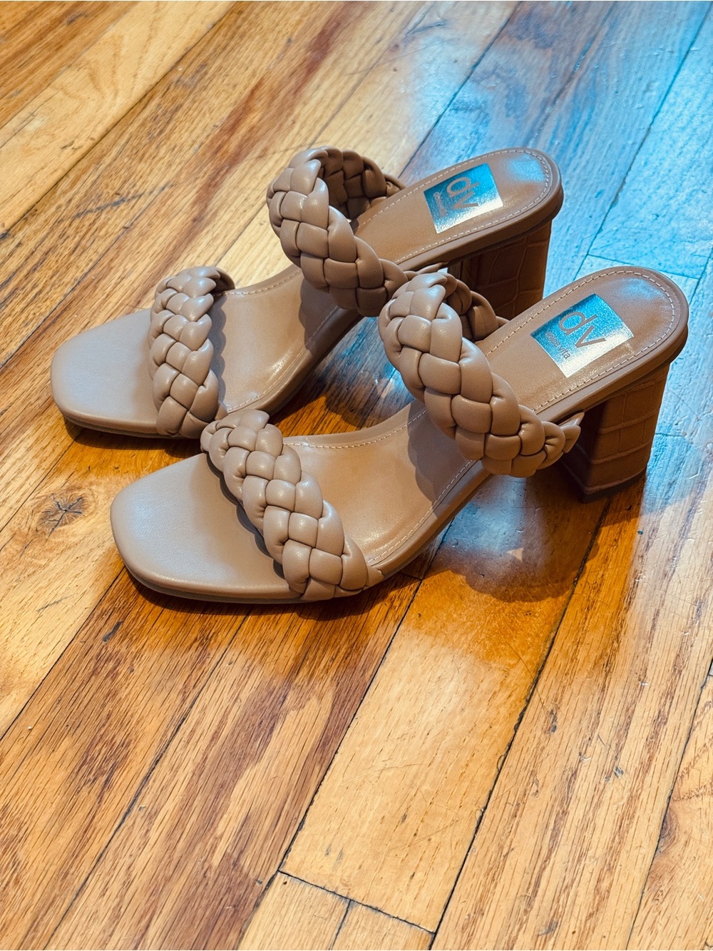 DV by Dolce Vita Braided Double-Strap Slide Sandals Heels in Tan Beige or Nude - Picture 2 of 6